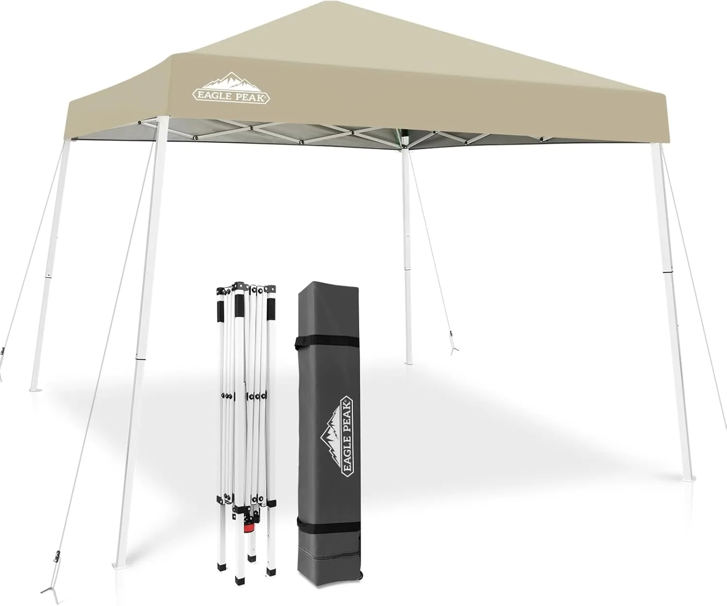 EAGLE PEAK 10x10 Slant Leg Pop-up Canopy Tent Easy One Person Setup Instant Outdoor Beach Canopy Folding Portable Sports Shelter 10x10 Base 8x8 Top (Light Beige)