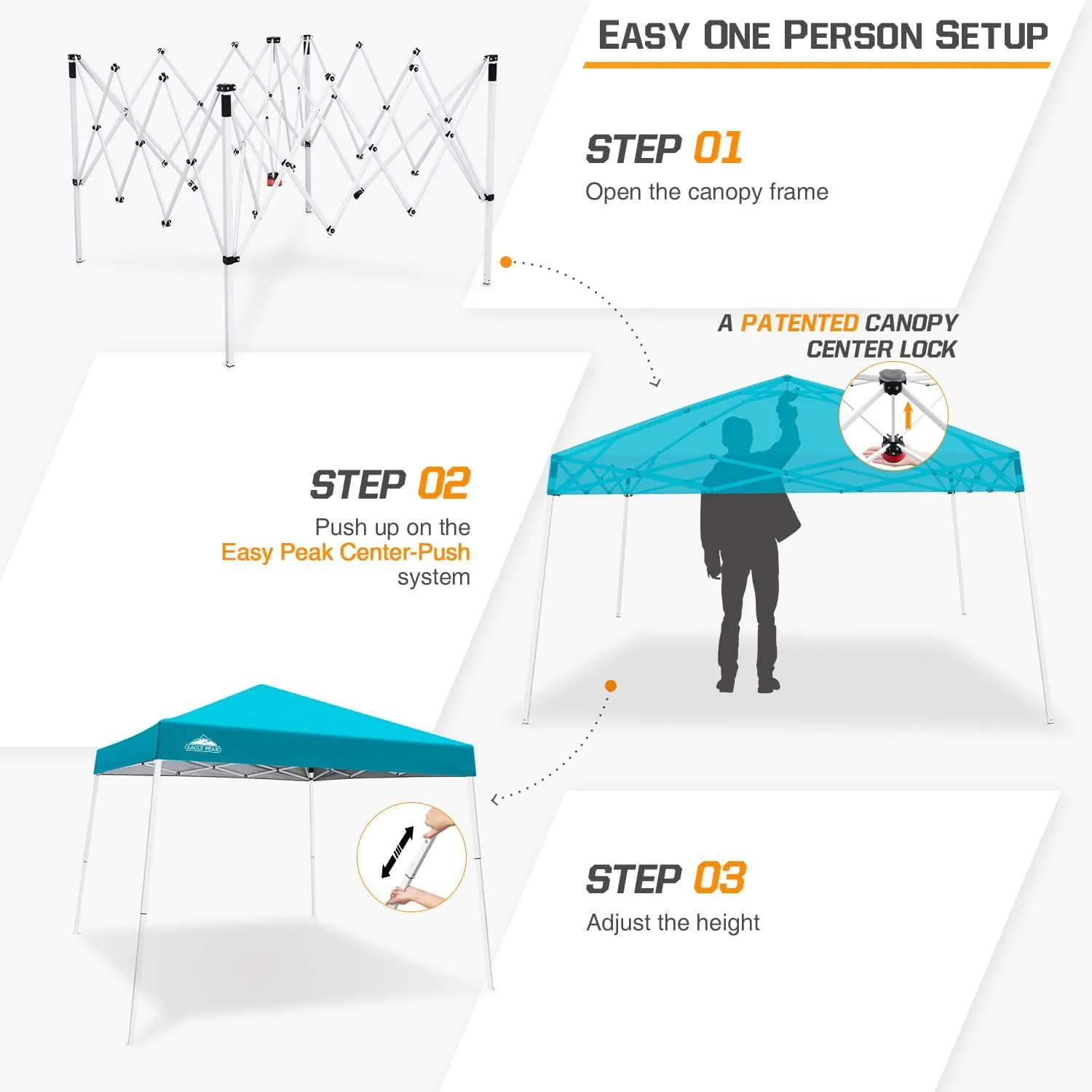 EAGLE PEAK 10x10 Slant Leg Pop-up Canopy Tent Easy One Person Setup Instant Outdoor Beach Canopy Folding Portable Sports Shelter 10x10 Base 8x8 Top (Turquoise)