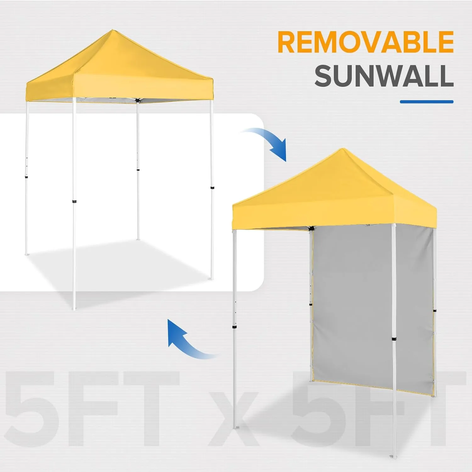EAGLE PEAK Pop up Canopy 5x5, Outdoor Portable Canopy Tent with One Removable Sunwall, Carry Bag Included, Yellow