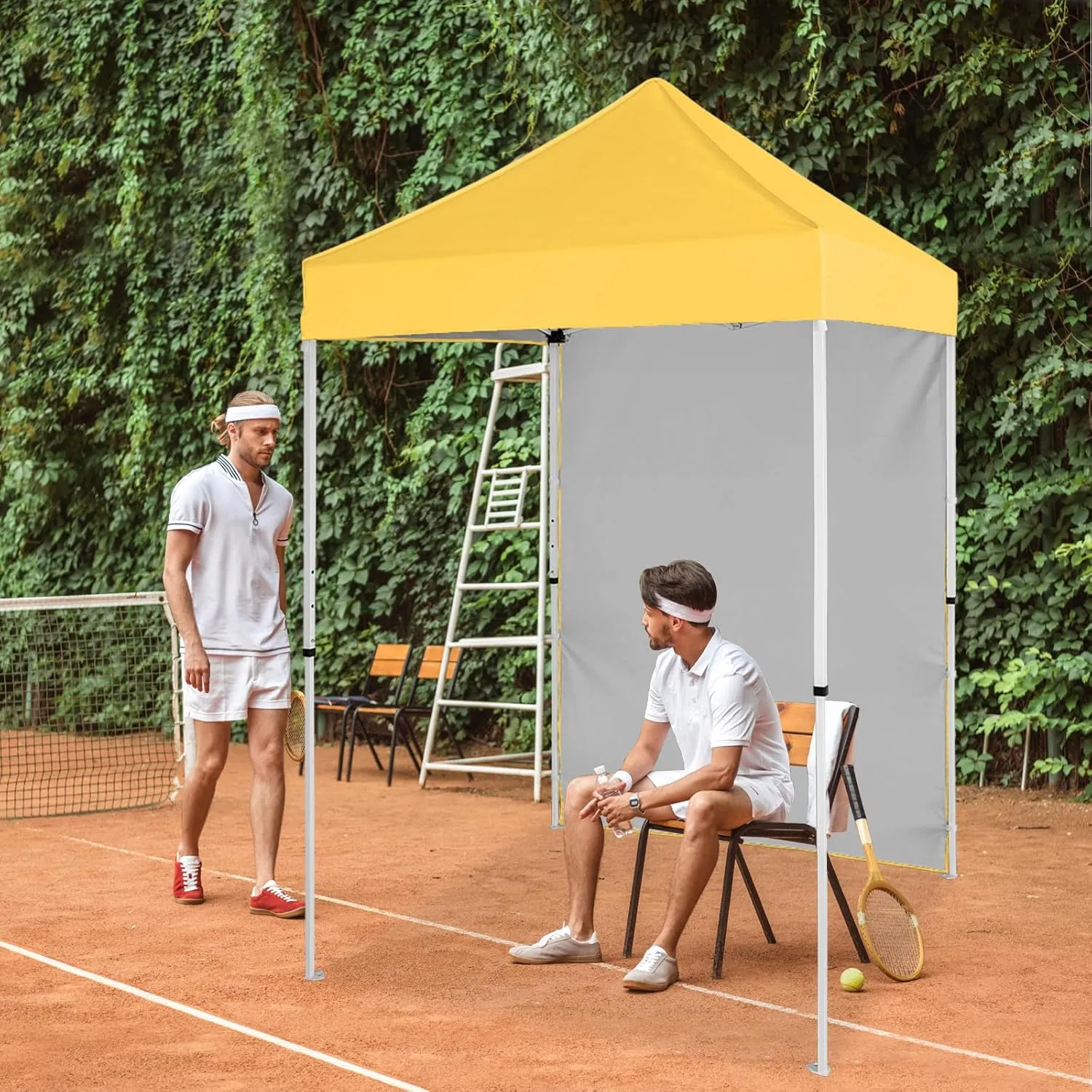 EAGLE PEAK Pop up Canopy 5x5, Outdoor Portable Canopy Tent with One Removable Sunwall, Carry Bag Included, Yellow