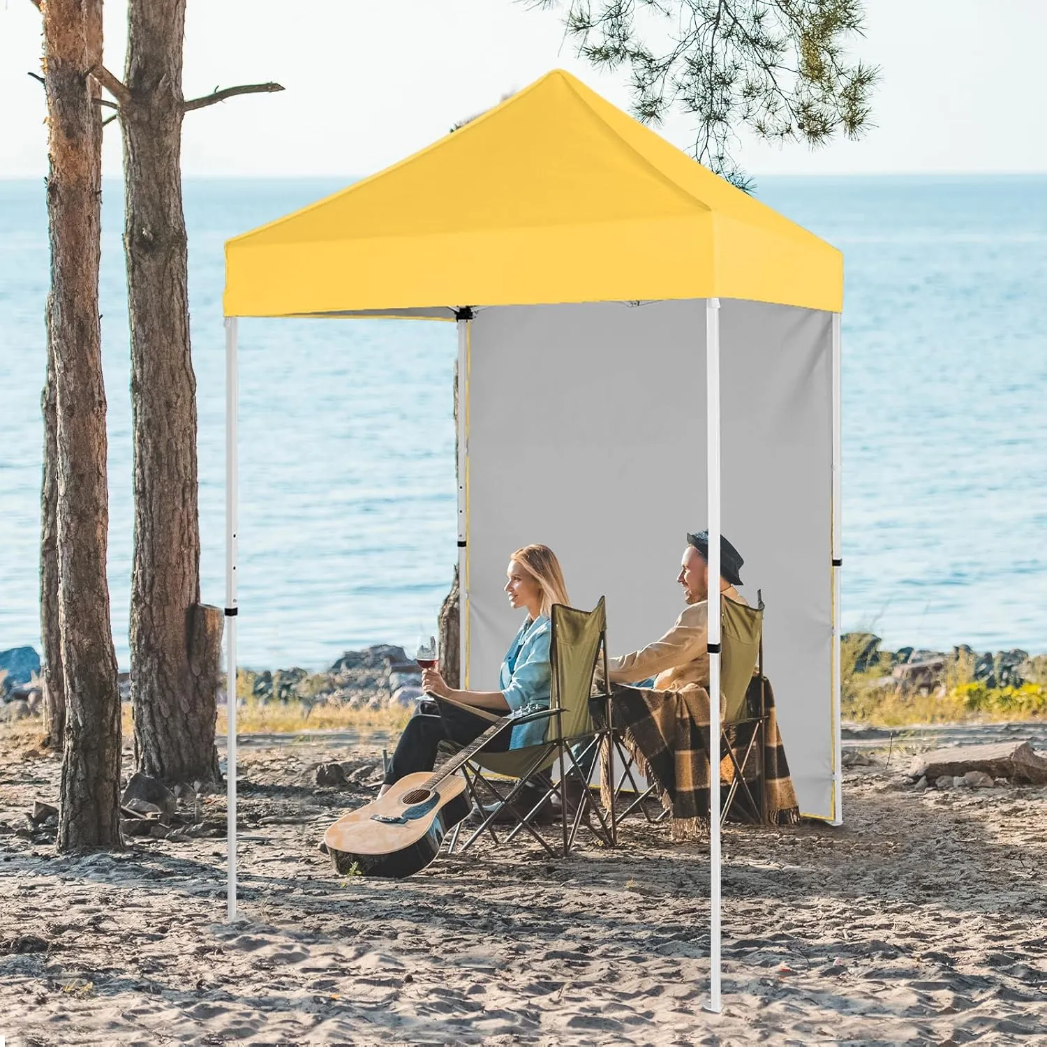 EAGLE PEAK Pop up Canopy 5x5, Outdoor Portable Canopy Tent with One Removable Sunwall, Carry Bag Included, Yellow