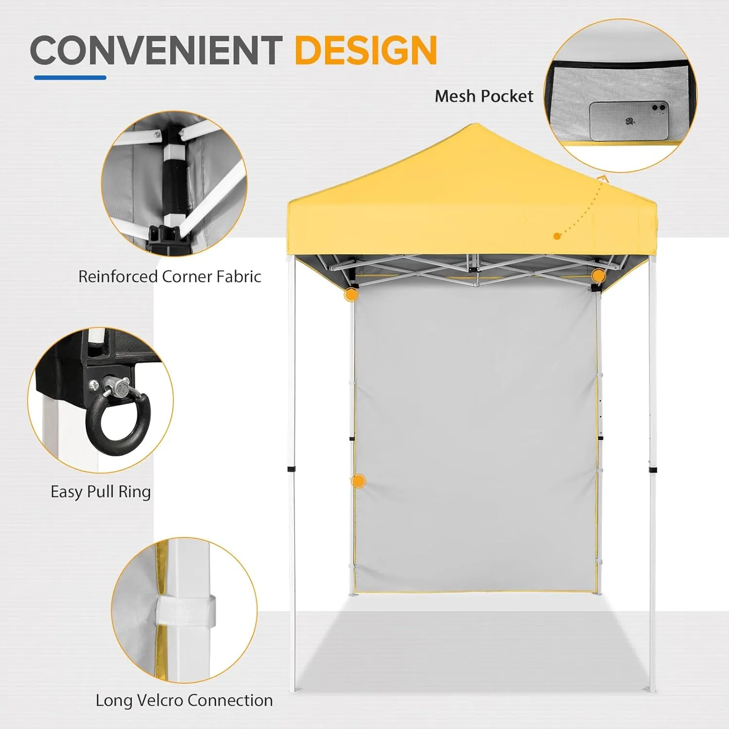 EAGLE PEAK Pop up Canopy 5x5, Outdoor Portable Canopy Tent with One Removable Sunwall, Carry Bag Included, Yellow