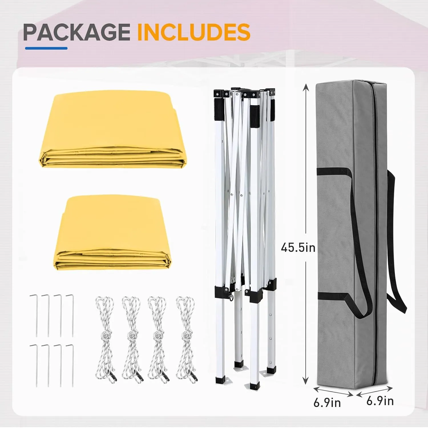 EAGLE PEAK Pop up Canopy 5x5, Outdoor Portable Canopy Tent with One Removable Sunwall, Carry Bag Included, Yellow