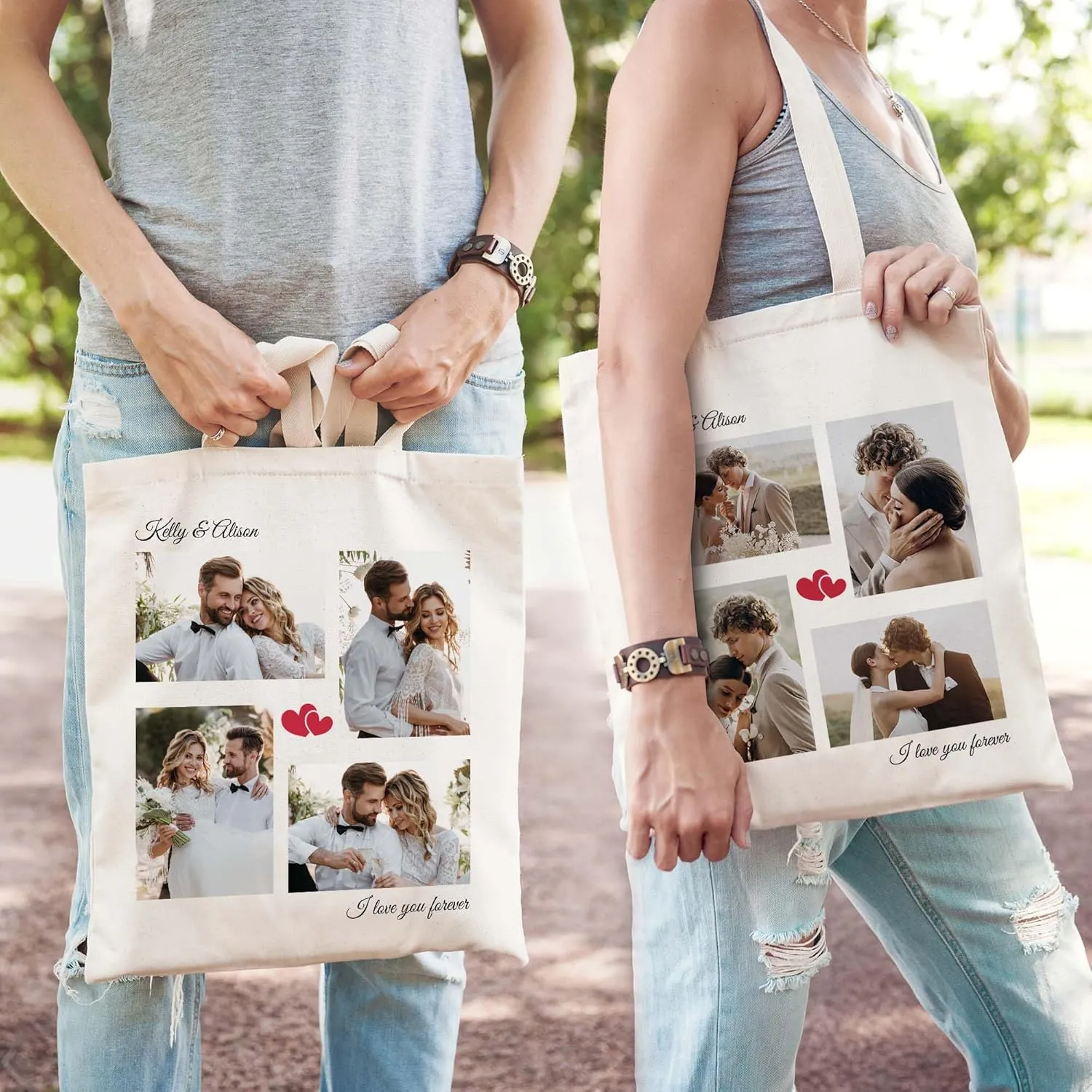 Easycosy Personalized Tote Bag Canvas Tote Bag with Picture Text Customized Reusable Grocery Bag Floral Gifts Bag for Women