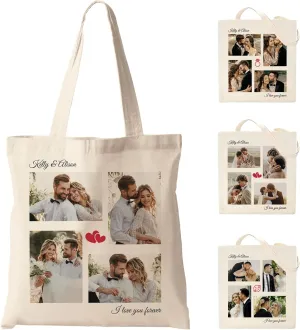 Easycosy Personalized Tote Bag Canvas Tote Bag with Picture Text Customized Reusable Grocery Bag Floral Gifts Bag for Women