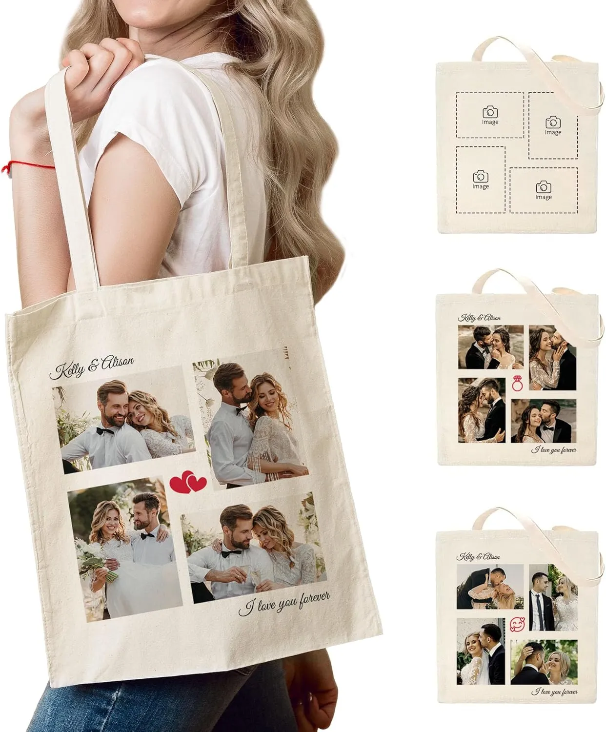 Easycosy Personalized Tote Bag Canvas Tote Bag with Picture Text Customized Reusable Grocery Bag Floral Gifts Bag for Women
