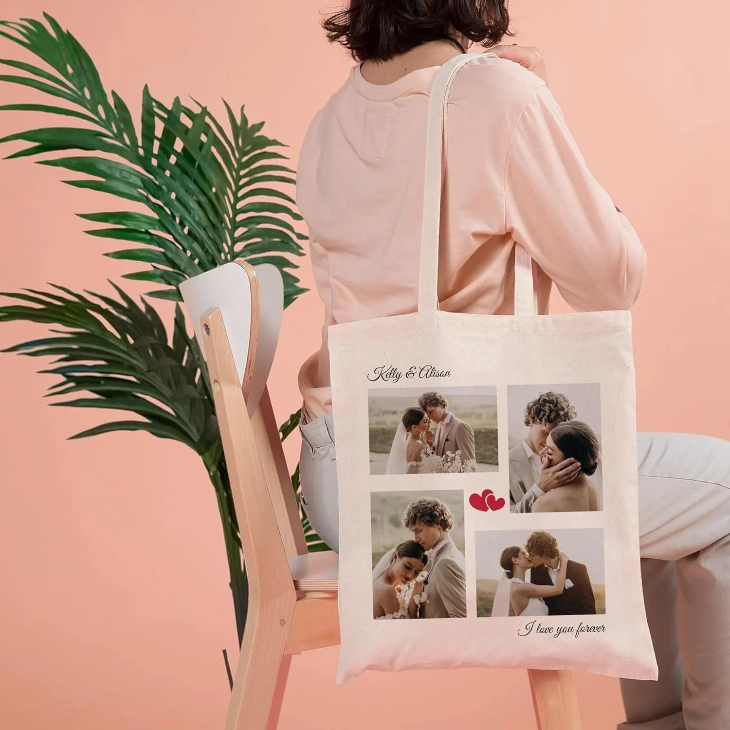 Easycosy Personalized Tote Bag Canvas Tote Bag with Picture Text Customized Reusable Grocery Bag Floral Gifts Bag for Women