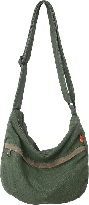 Economical Cotton Canvas Tote Bag,Women Hobo Shoulder Bag Crossbody Handbag with 3 External Pocket,Zipper Closure
