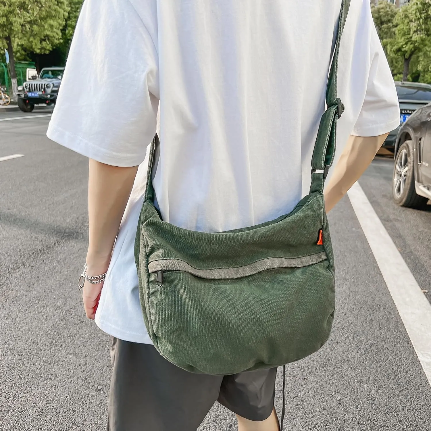 Economical Cotton Canvas Tote Bag,Women Hobo Shoulder Bag Crossbody Handbag with 3 External Pocket,Zipper Closure
