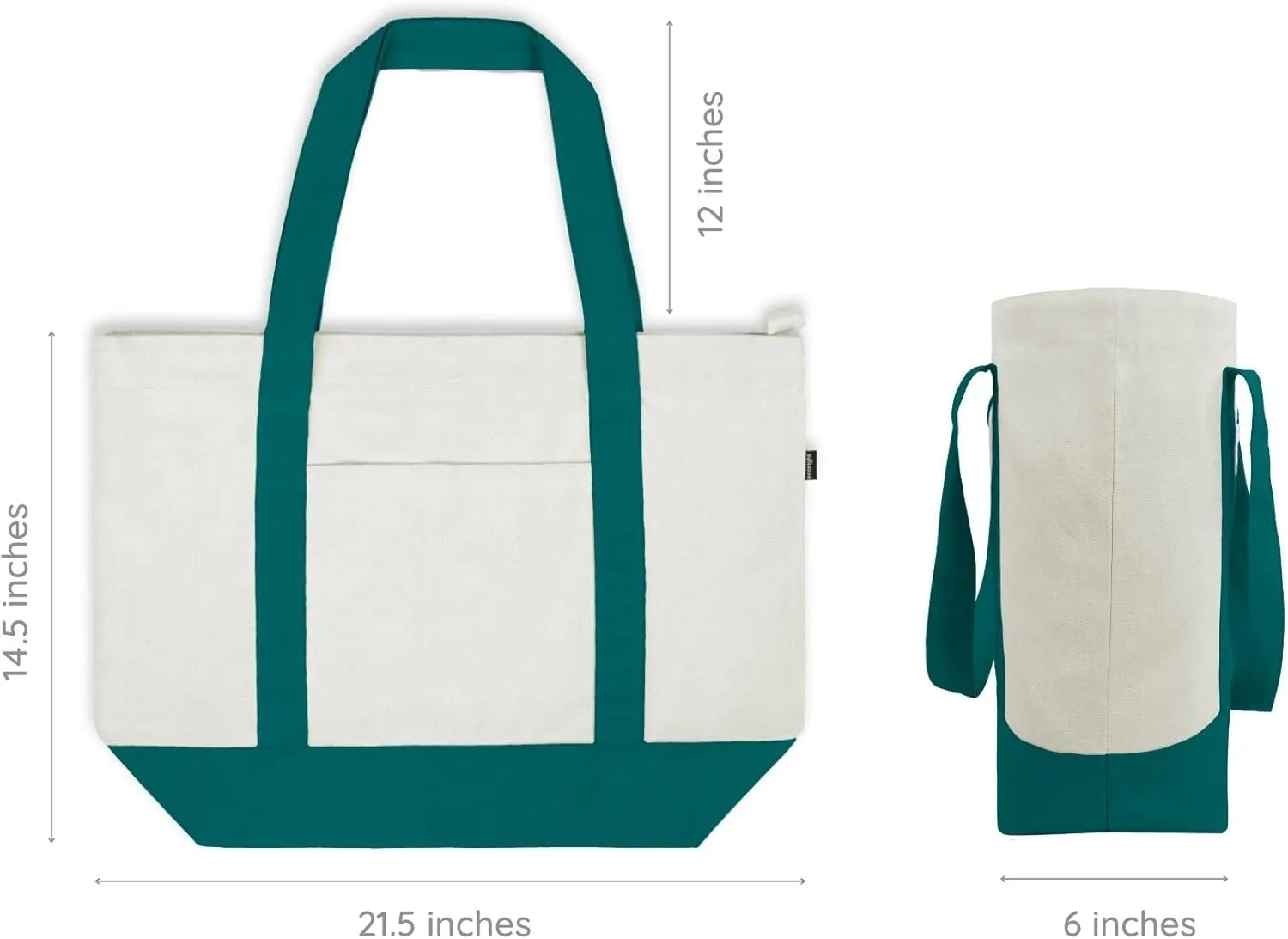 Ecoright Canvas Tote Bag for Women with Zip & Inner Pocket, 100% Organic Cotton Tote Bags for Men, Shopping, Beach