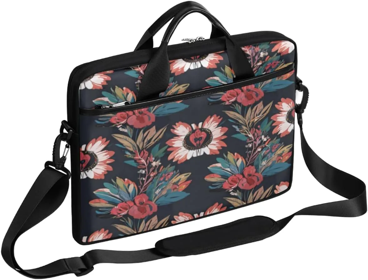 Elegant Flower Laptop Bag for Women Men 13-15 Inch Computer Briefcase Bag Lightweight Notebook Shoulder Messenger Bag