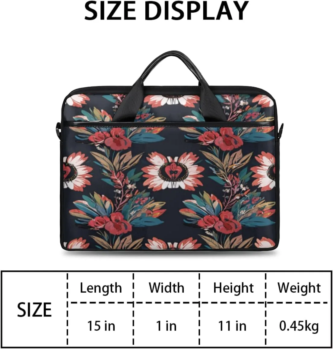 Elegant Flower Laptop Bag for Women Men 13-15 Inch Computer Briefcase Bag Lightweight Notebook Shoulder Messenger Bag