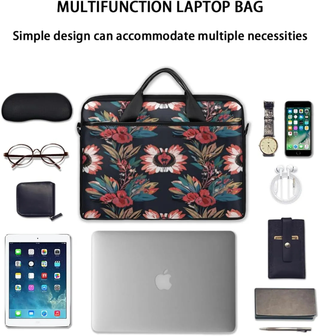 Elegant Flower Laptop Bag for Women Men 13-15 Inch Computer Briefcase Bag Lightweight Notebook Shoulder Messenger Bag