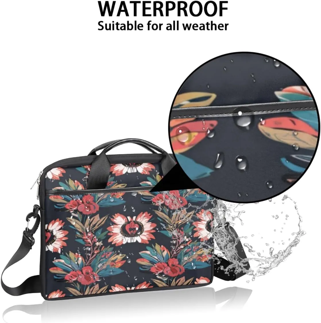Elegant Flower Laptop Bag for Women Men 13-15 Inch Computer Briefcase Bag Lightweight Notebook Shoulder Messenger Bag