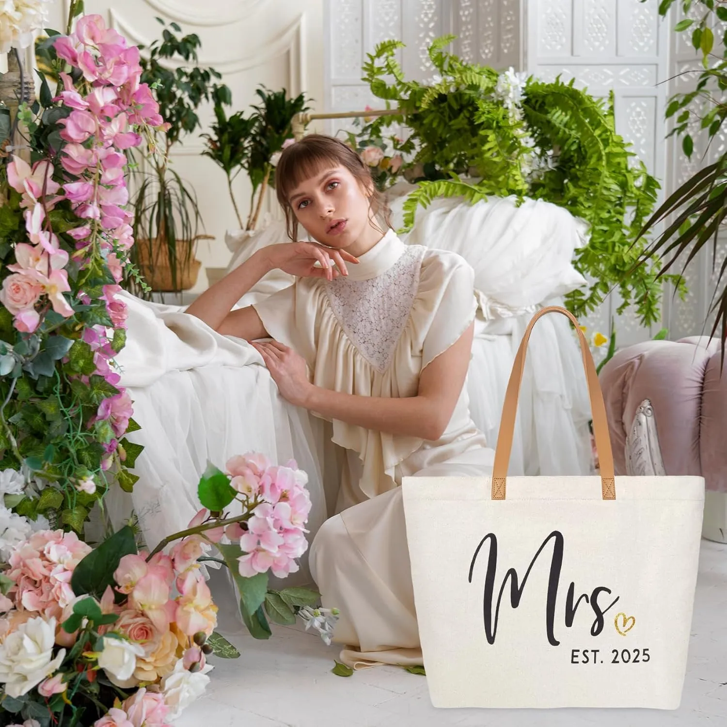 ELEGANTPARK Mrs Bag Mrs Gifts 2025 Bride Gifts Bride Tote Bag Wedding Bridal Shower Bachelorette Party Honeymoon Large Travel Canvas Totes with Zipper