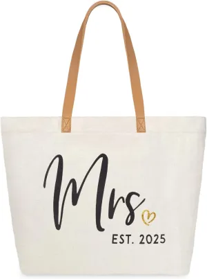 ELEGANTPARK Mrs Bag Mrs Gifts 2025 Bride Gifts Bride Tote Bag Wedding Bridal Shower Bachelorette Party Honeymoon Large Travel Canvas Totes with Zipper