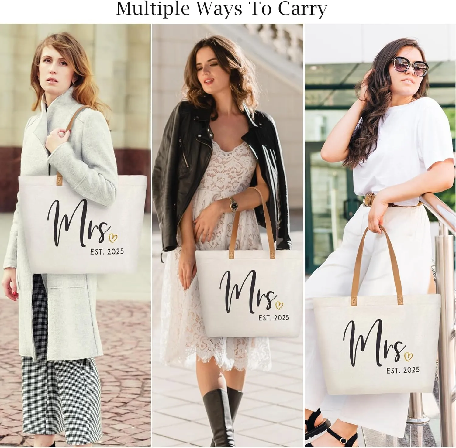ELEGANTPARK Mrs Bag Mrs Gifts 2025 Bride Gifts Bride Tote Bag Wedding Bridal Shower Bachelorette Party Honeymoon Large Travel Canvas Totes with Zipper