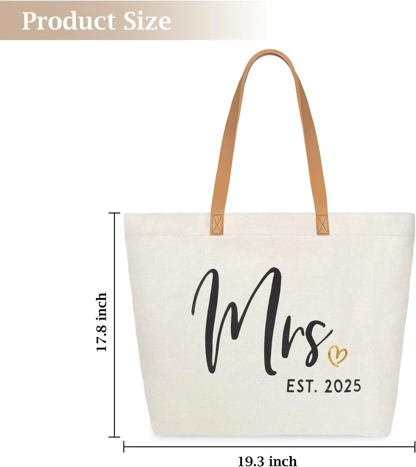 ELEGANTPARK Mrs Bag Mrs Gifts 2025 Bride Gifts Bride Tote Bag Wedding Bridal Shower Bachelorette Party Honeymoon Large Travel Canvas Totes with Zipper
