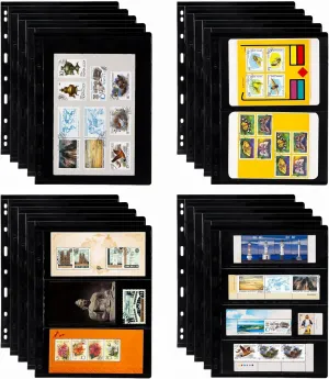 Elsjoy 20 Sheets 40 Pages Stamp Album Pages, 9-Hole Stamp Collection Inserts Double Sided Stamp Pages for Stamp Album Binder, Stamp Collecting Album Sheets for Stamp Display, 4 Mixed Sizes, Black