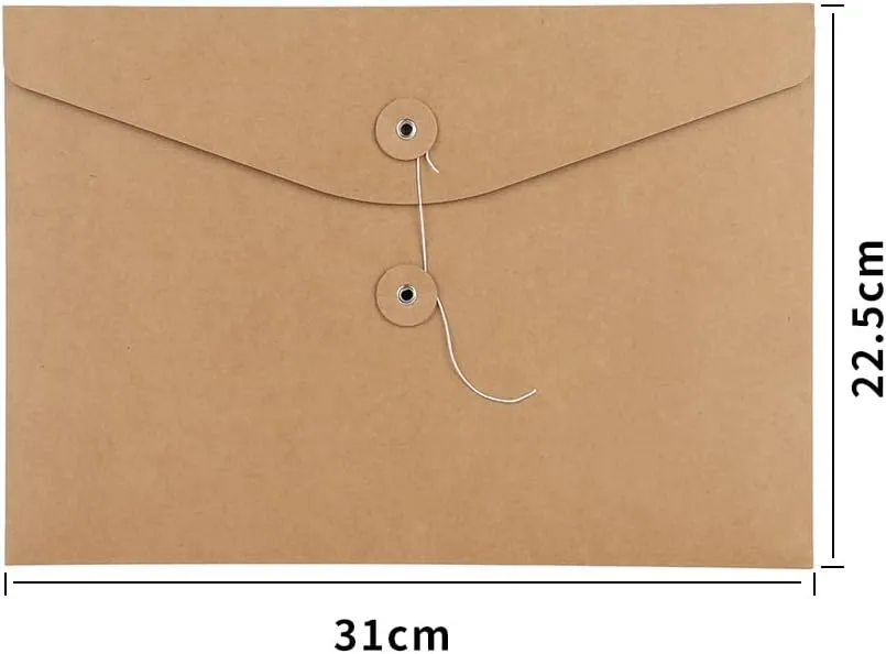 Envelope File Folders Project Organizer Document Holder, A4 Letter Size Kraft String Tie Closure Reusable Office Folder Booklet Bag-10 Pack