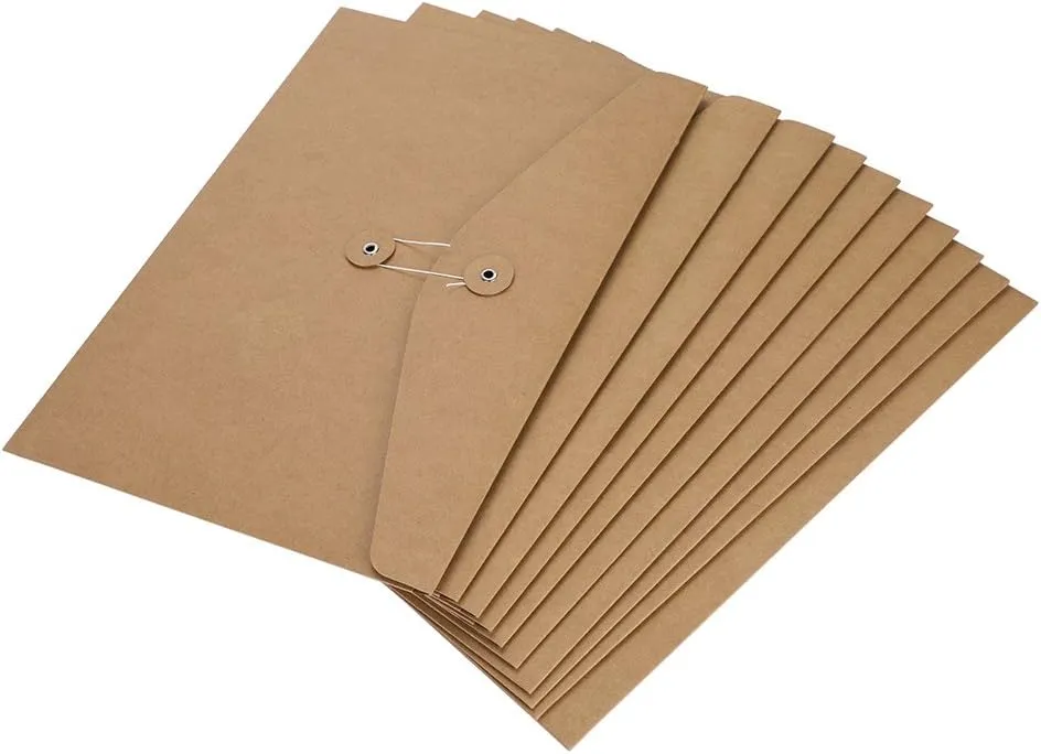 Envelope File Folders Project Organizer Document Holder, A4 Letter Size Kraft String Tie Closure Reusable Office Folder Booklet Bag-10 Pack