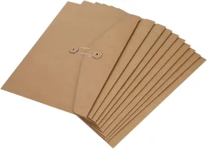 Envelope File Folders Project Organizer Document Holder, A4 Letter Size Kraft String Tie Closure Reusable Office Folder Booklet Bag-10 Pack