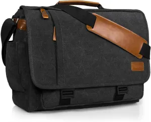 ESTARER Men Messenger Bag 15.6 inch, Water-resistant Canvas Computer Work Bag, Laptop Shoulder Bag Briefcase Satchel, Dark Grey