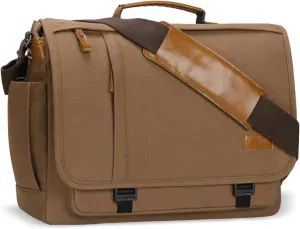 ESTARER Messenger Bag 17-17.3 Inch, Men's Computer Bag Water-resistant Canvas, Laptop Shoulder Bag for Travel Work College, Brown