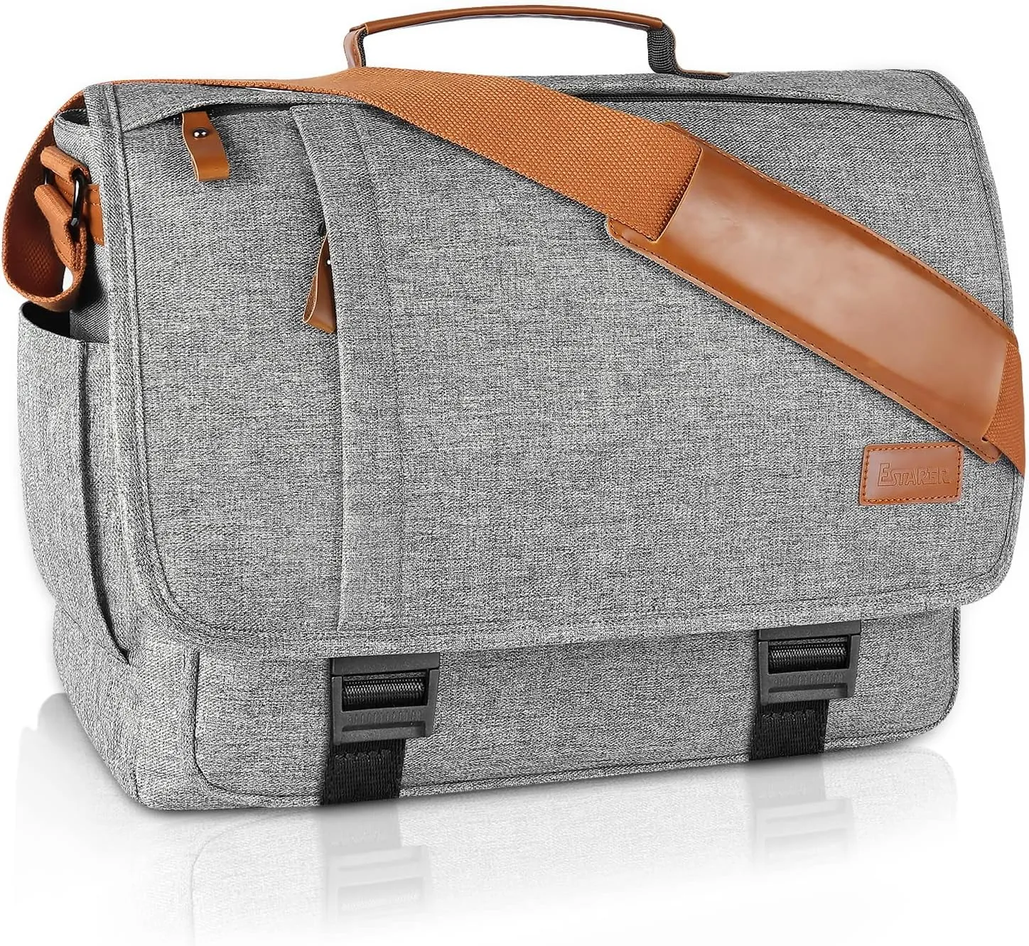 ESTARER Messenger Bag 17-17.3 Inch, Men's Computer Bag Water-resistant Canvas, Laptop Shoulder Bag for Travel Work College, Light Grey