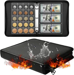 Ettonsun Fireproof Coin Collection Book Holders for Collectors, 460 Pockets Coin Organizer Sleeves Coin Album & 36 Currency Sleeves Album Money Holder Coin Storage Case for Coin Collection Supplies
