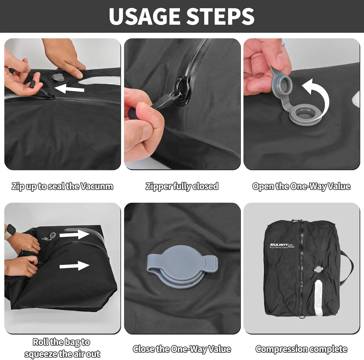 EULANT Reusable Vacuum Bags for Travel,Waterproof Professional IP67 Zipper Reusable Vacuum Compression Bags,Space Saver Bags for Suitcases Backpack(No Pump)