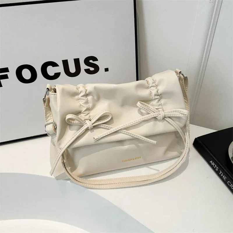 Euro-America Solid Fashion Satchel Women High Quality Shoulder Bag Sweet Bowknot Classic Tote Bags PU Leather Chic Crossbody Bag