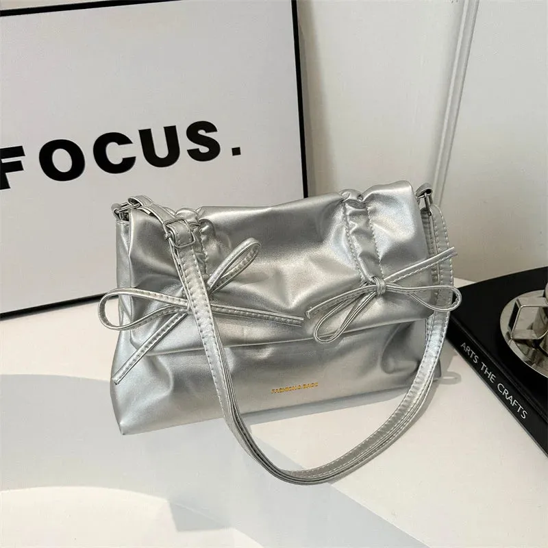 Euro-America Solid Fashion Satchel Women High Quality Shoulder Bag Sweet Bowknot Classic Tote Bags PU Leather Chic Crossbody Bag
