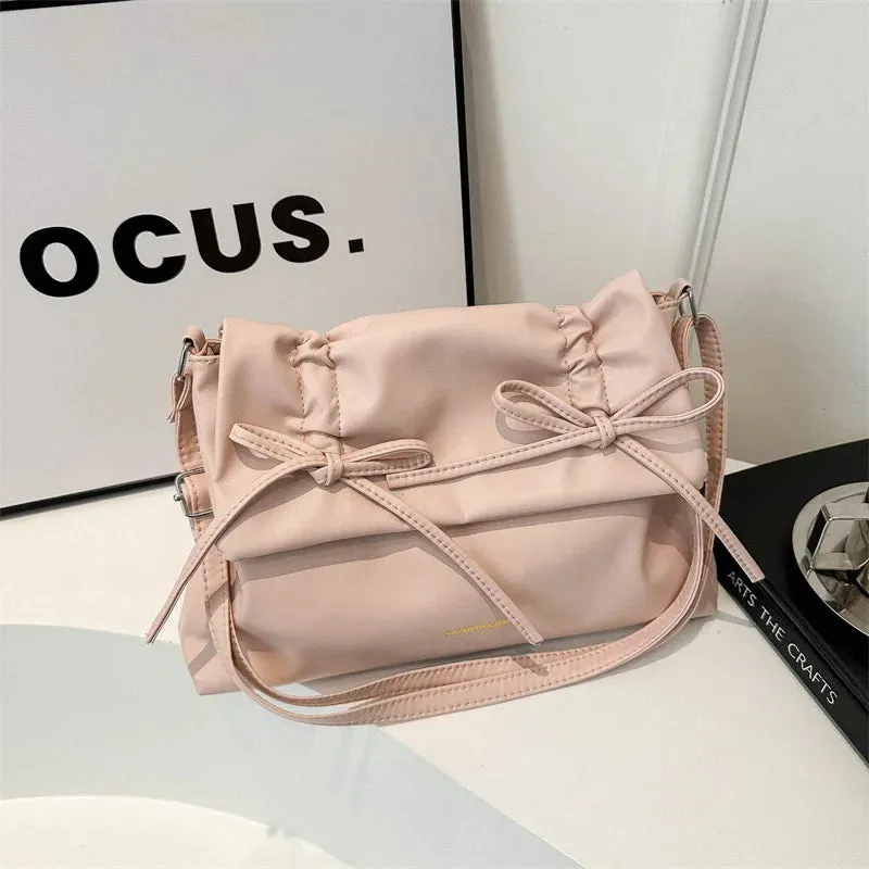 Euro-America Solid Fashion Satchel Women High Quality Shoulder Bag Sweet Bowknot Classic Tote Bags PU Leather Chic Crossbody Bag