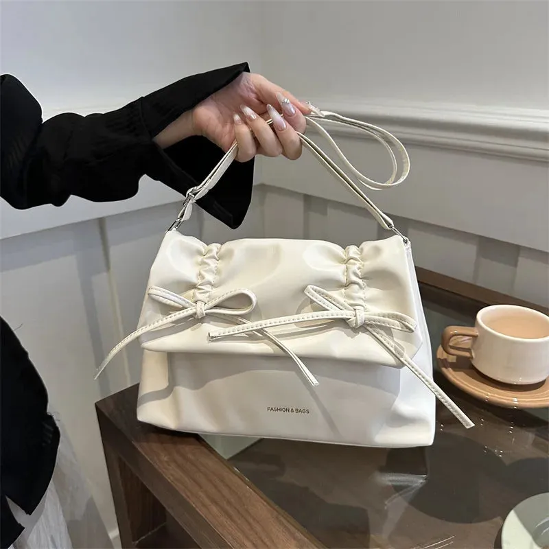 Euro-America Solid Fashion Satchel Women High Quality Shoulder Bag Sweet Bowknot Classic Tote Bags PU Leather Chic Crossbody Bag
