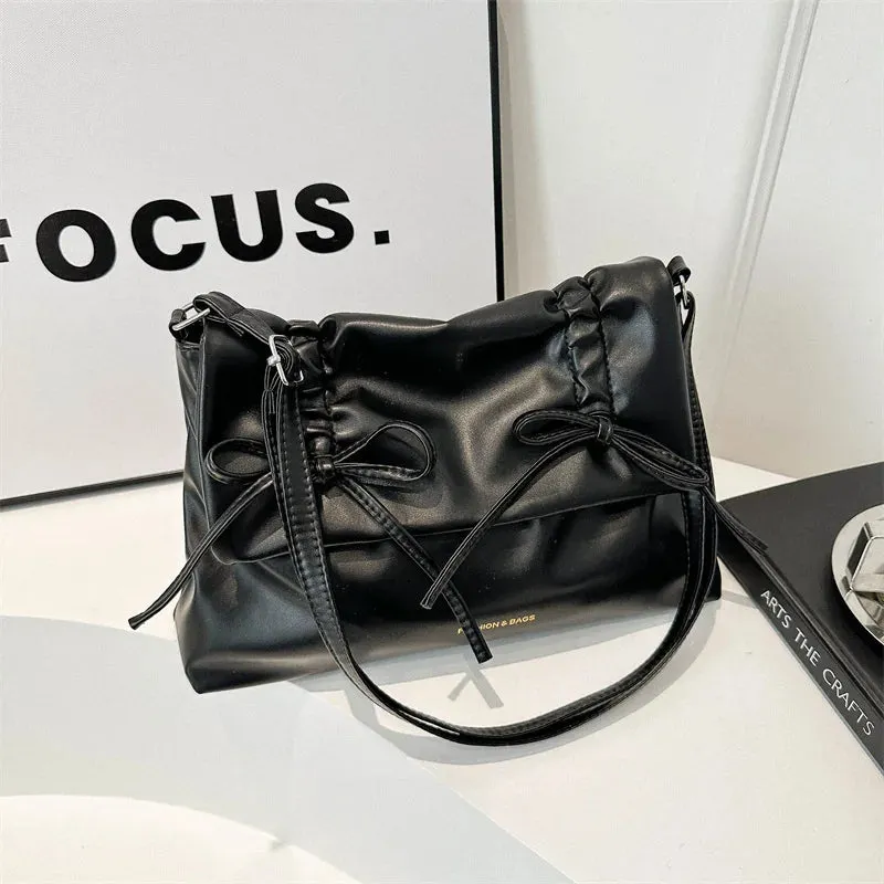 Euro-America Solid Fashion Satchel Women High Quality Shoulder Bag Sweet Bowknot Classic Tote Bags PU Leather Chic Crossbody Bag