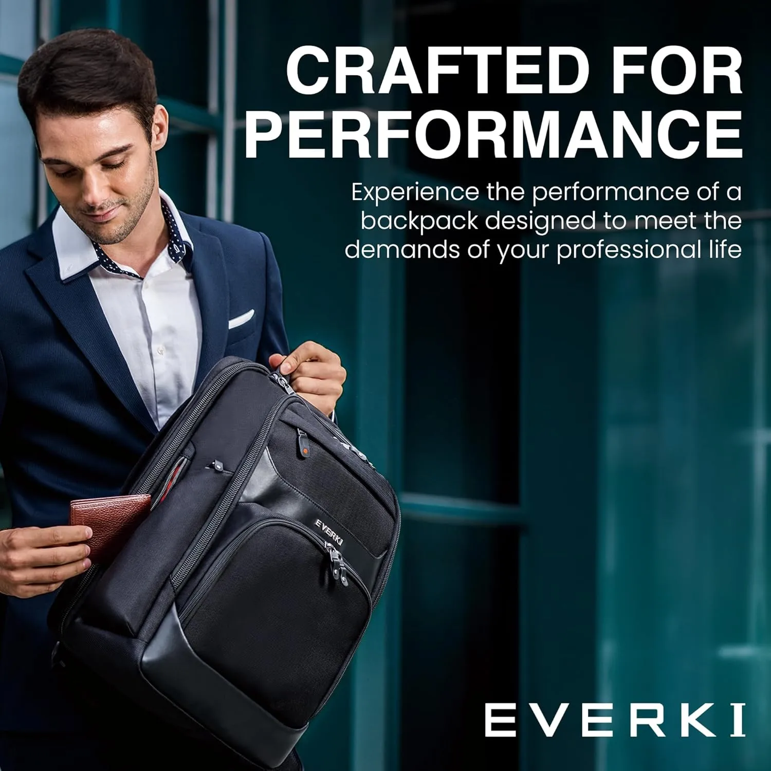 EVERKI Onyx Premium Business Executive Laptop Backpack 15.6 Inch - Ballistic Nylon and Leather Office Backpack Laptop Bag, Travel Friendly - Dedicated Compartment up to 25L Capacity (EKP132), Black