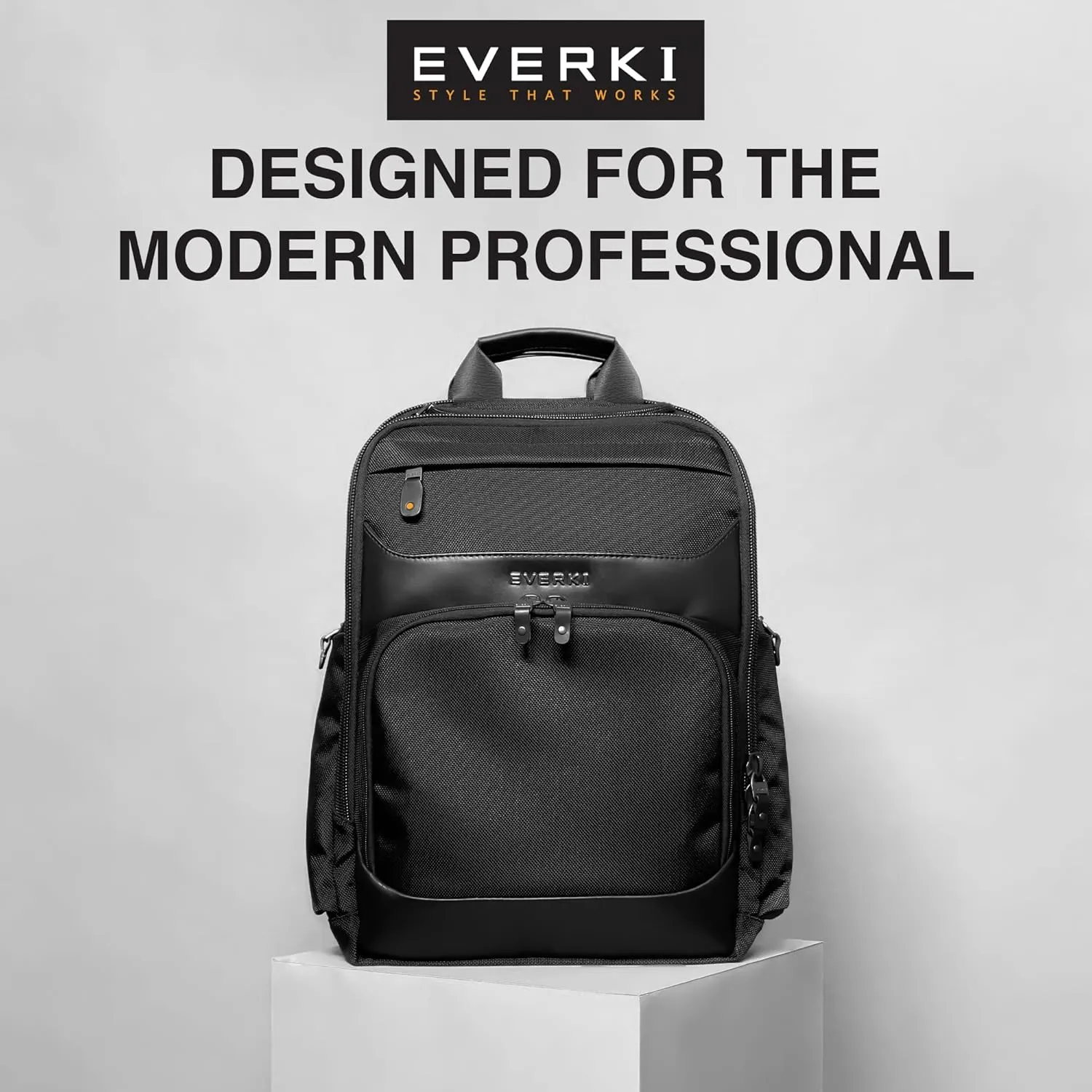 EVERKI Onyx Premium Business Executive Laptop Backpack 15.6 Inch - Ballistic Nylon and Leather Office Backpack Laptop Bag, Travel Friendly - Dedicated Compartment up to 25L Capacity (EKP132), Black