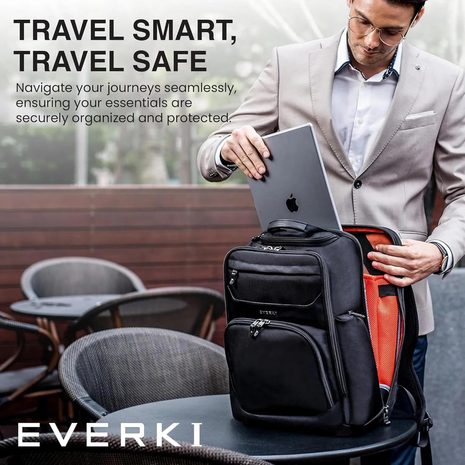 EVERKI Onyx Premium Business Executive Laptop Backpack 15.6 Inch - Ballistic Nylon and Leather Office Backpack Laptop Bag, Travel Friendly - Dedicated Compartment up to 25L Capacity (EKP132), Black