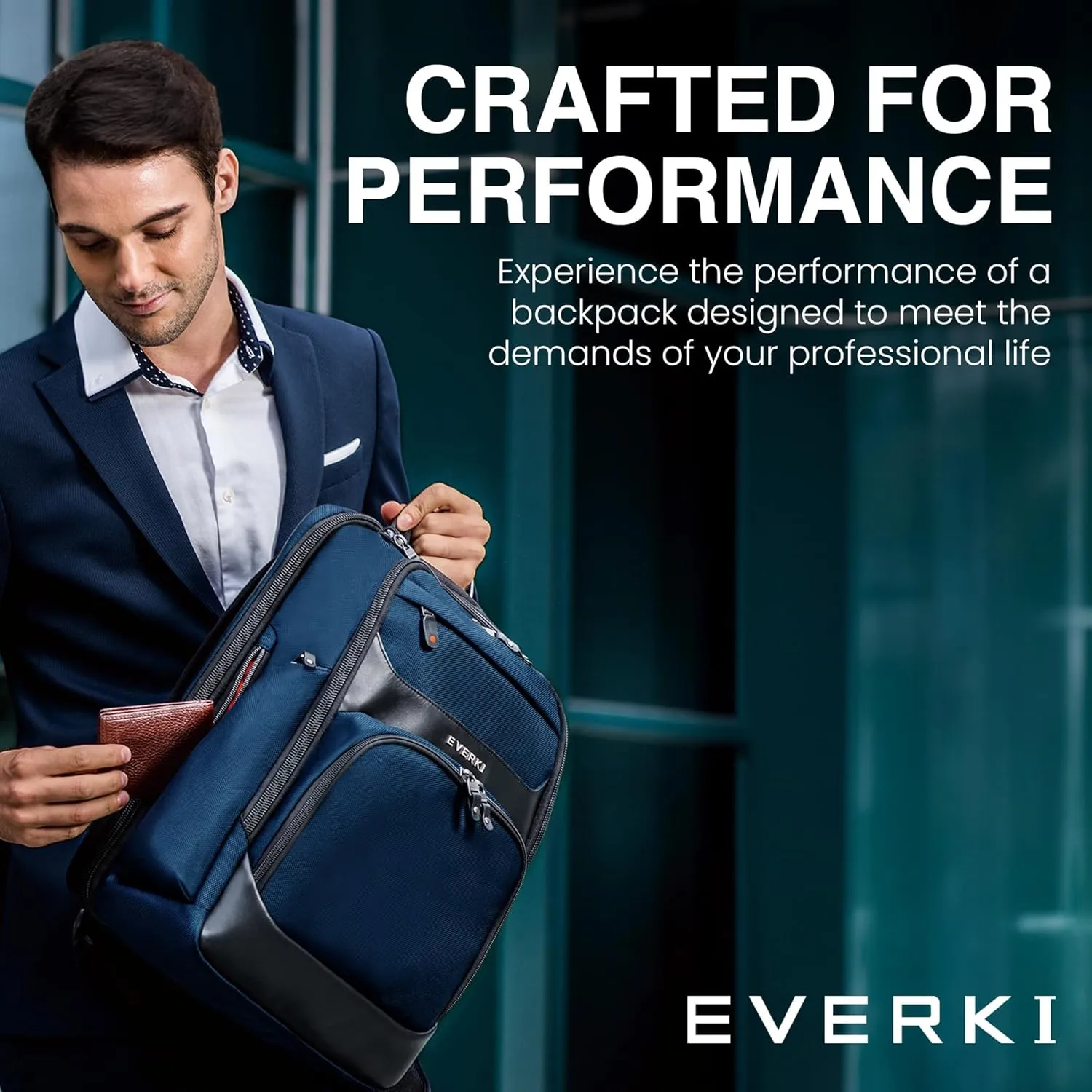 EVERKI Onyx Premium Business Executive Laptop Backpack – Ballistic Nylon & Leather Office Laptop Bagpack, Office Backpack, Business Computer Bag, Dedicated Compartment up to 17.3" (EKP132S17N), Navy