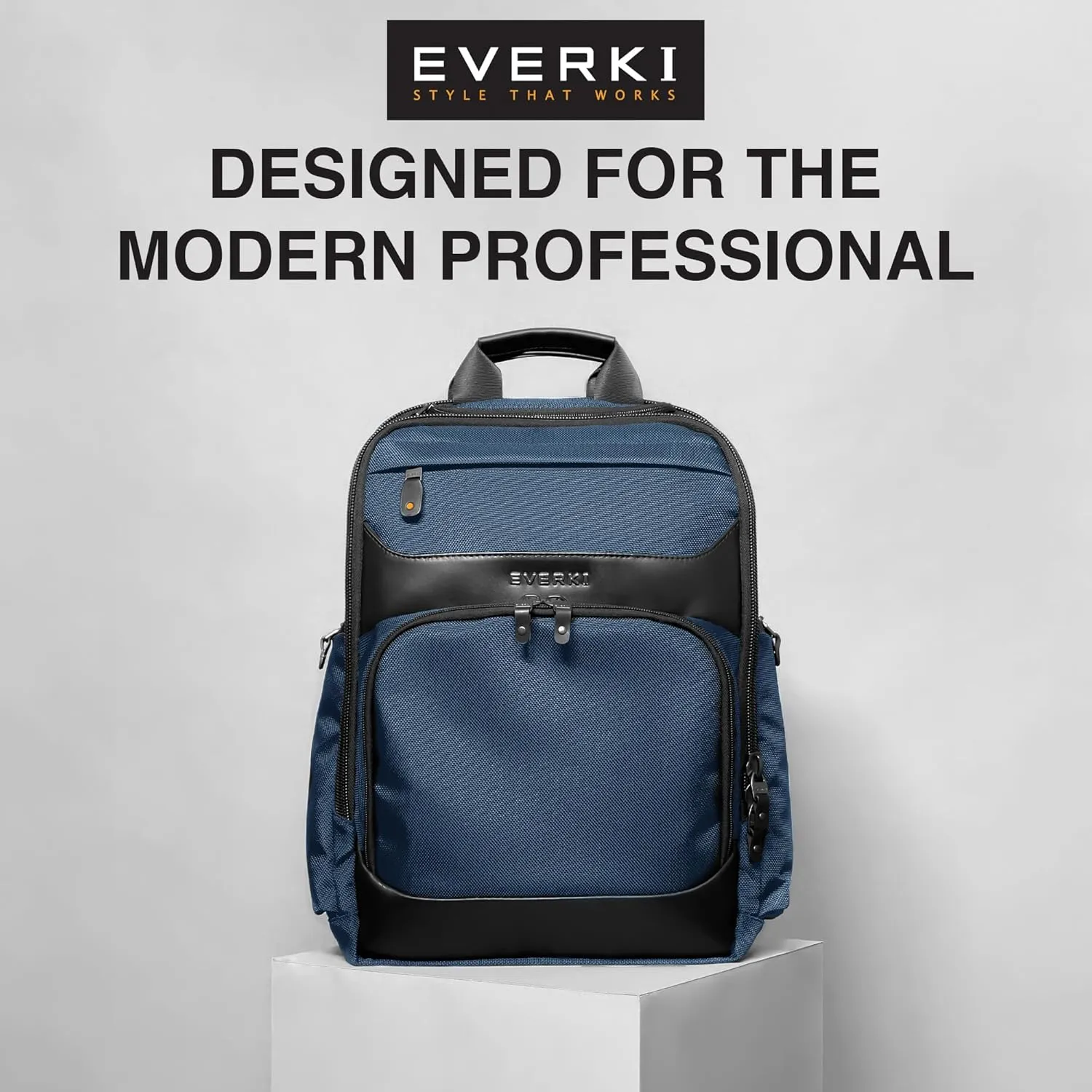 EVERKI Onyx Premium Business Executive Laptop Backpack – Ballistic Nylon & Leather Office Laptop Bagpack, Office Backpack, Business Computer Bag, Dedicated Compartment up to 17.3" (EKP132S17N), Navy
