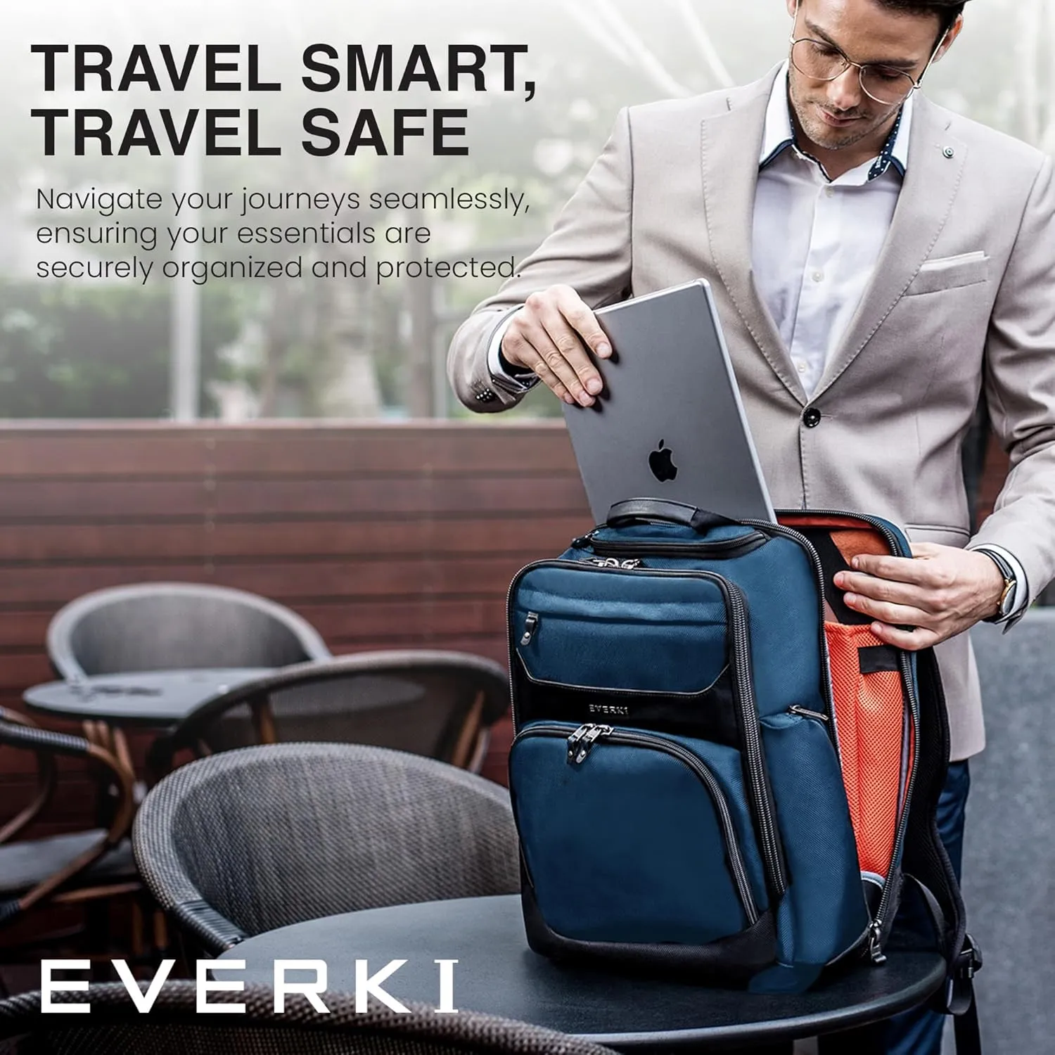EVERKI Onyx Premium Business Executive Laptop Backpack – Ballistic Nylon & Leather Office Laptop Bagpack, Office Backpack, Business Computer Bag, Dedicated Compartment up to 17.3" (EKP132S17N), Navy