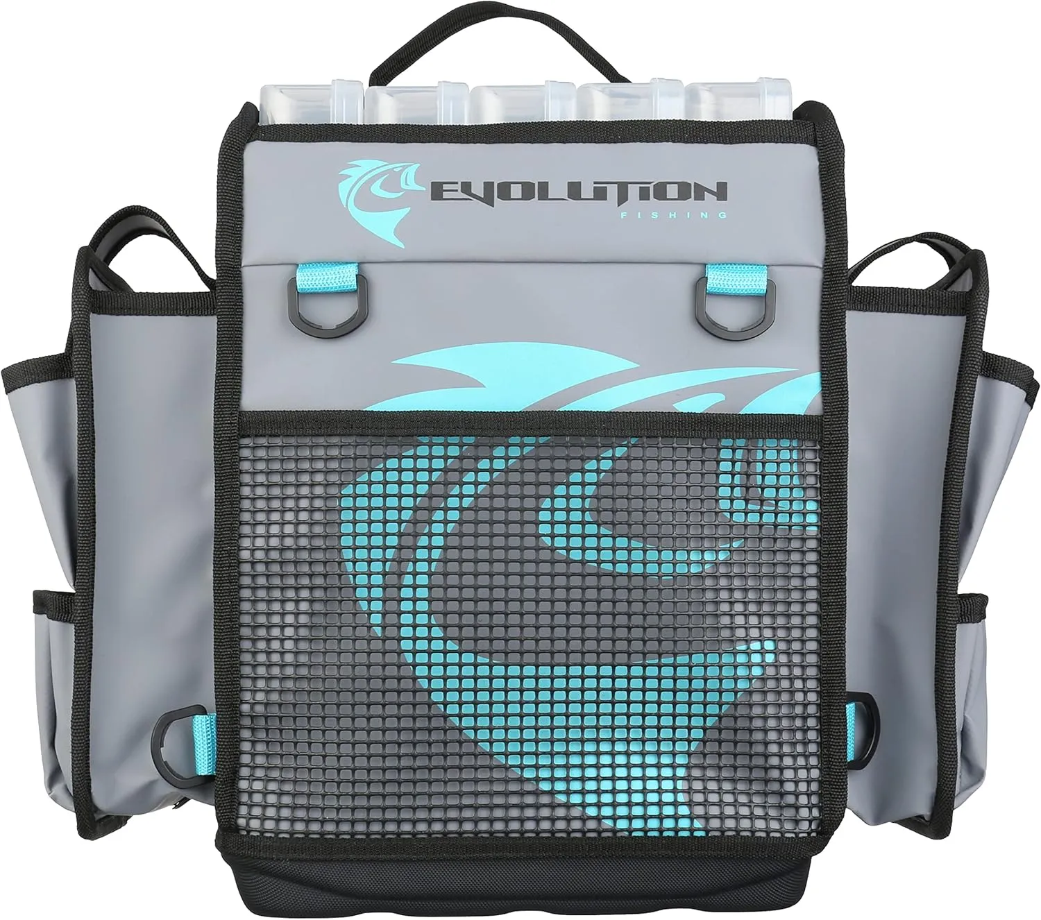 Evolution Fishing Rigger Series Kayak Tackle Bag - 3700 Size, Grey, Zipperless, Heavy Duty Water Resistant Tarpaulin Construction, 2 Rod Holders, Molded Bottom, Tackle Storage