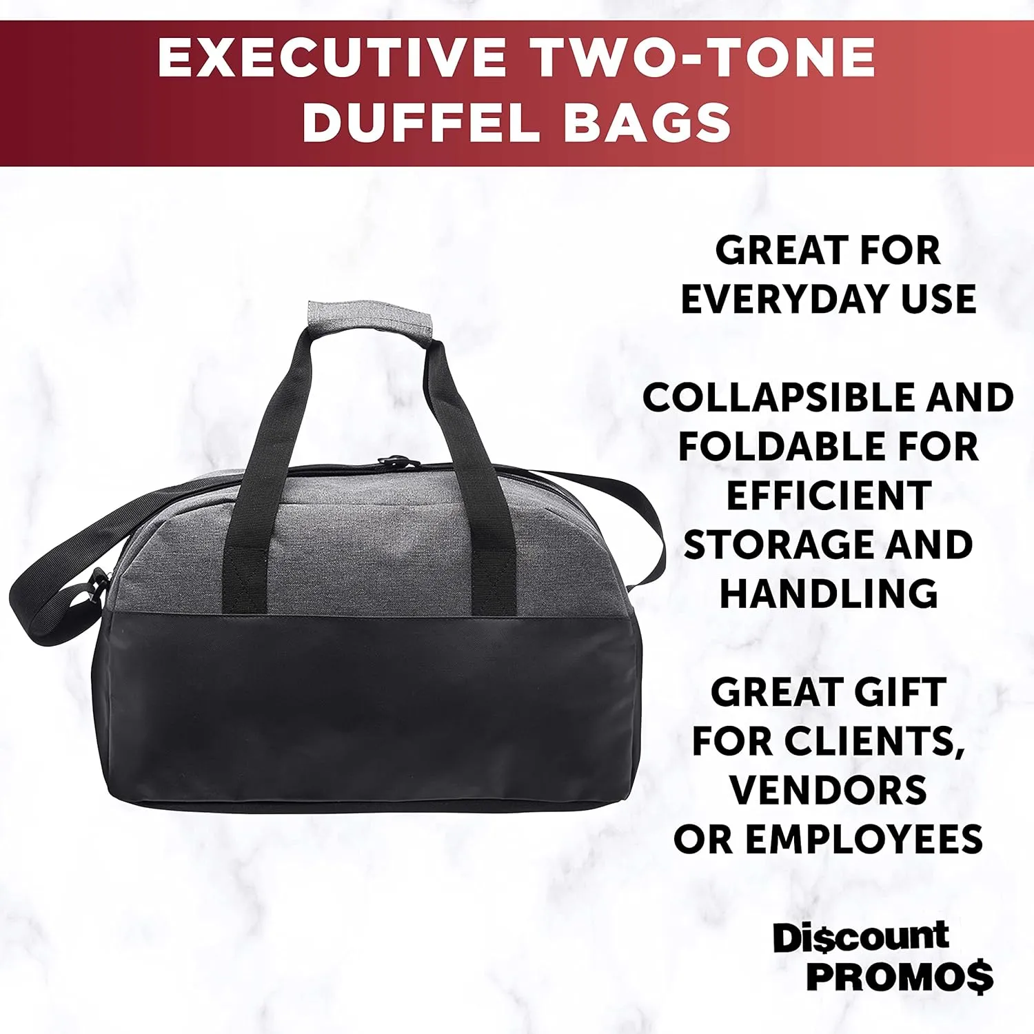 Executive Two-Tone Duffel Bags Set of 6, Bulk Pack - Great for Everyday Use, Perfect for Business Travels, Executives Trips and More - Grey