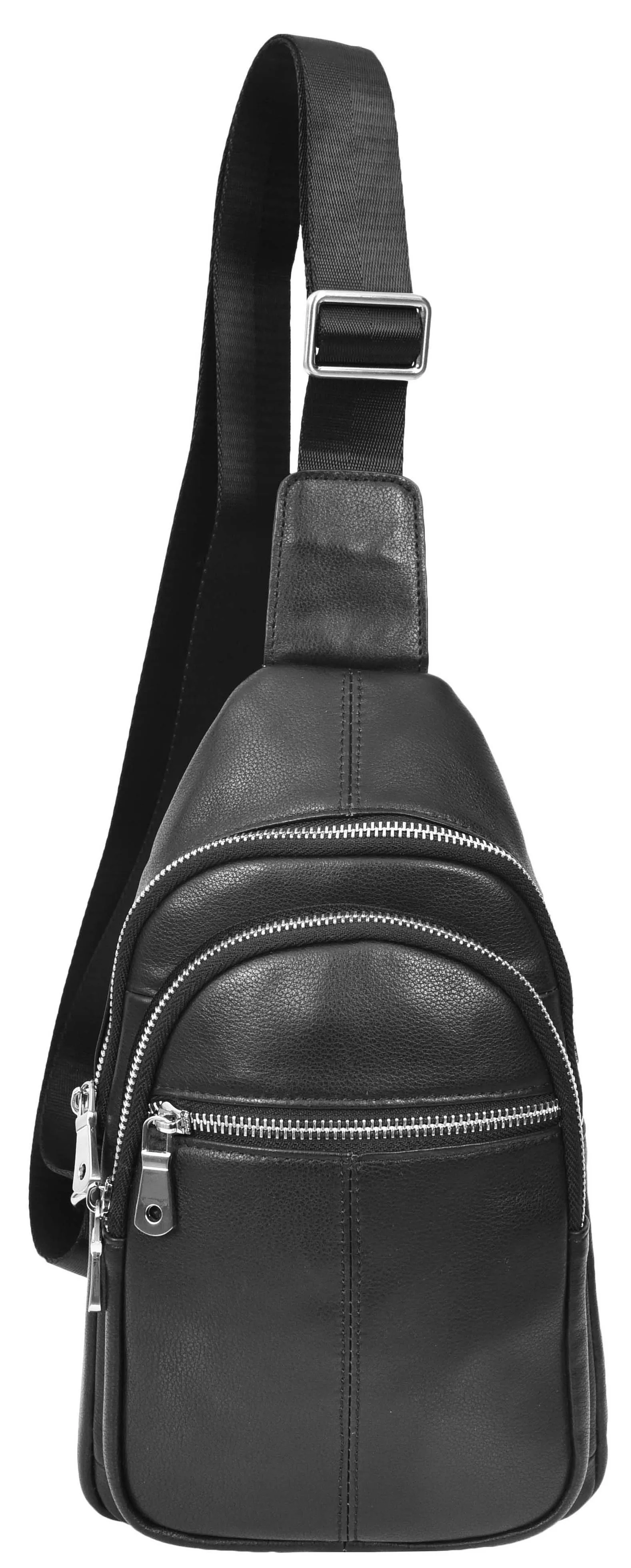 Explora Real Leather Cross-Body Travel Chest Bag Black