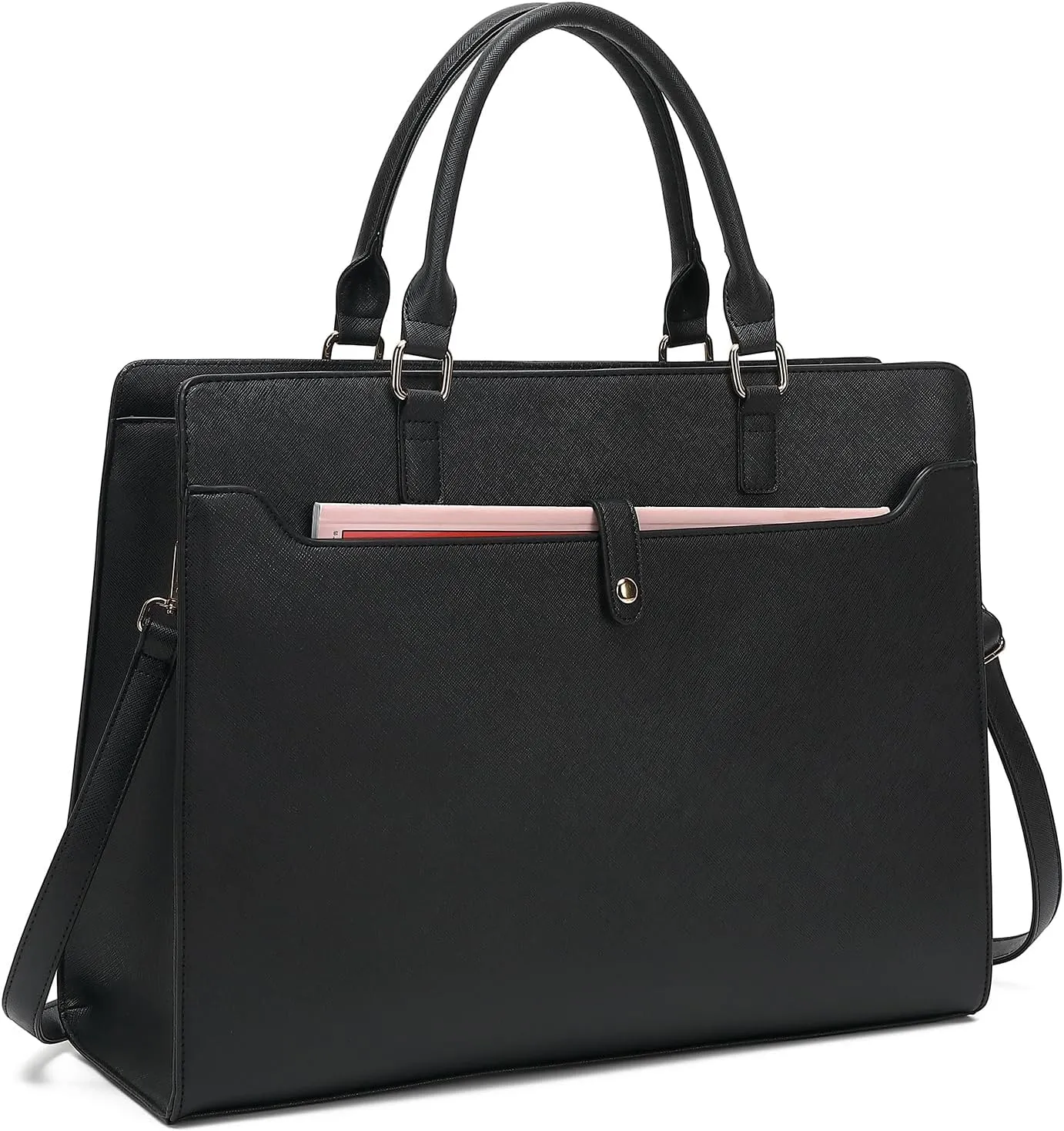 FAIME Laptop Tote Bag for Women, 15.6 Inch Computer Bag Large Work Bag for Business Office School, Leather Laptop Purse Women Shoulder Bag (Black)