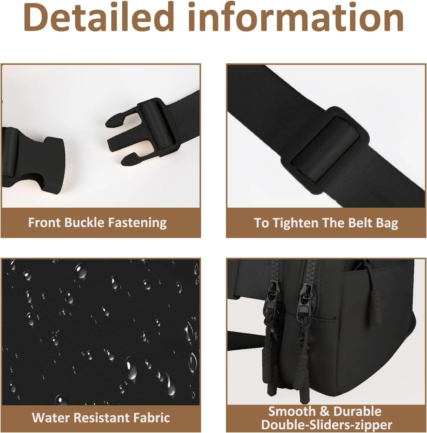 Fanny Belt Bag Waist Pack Crossbody Bags Bum Bag for Running Hiking Travel Workout Adjustable Strap for Women Black