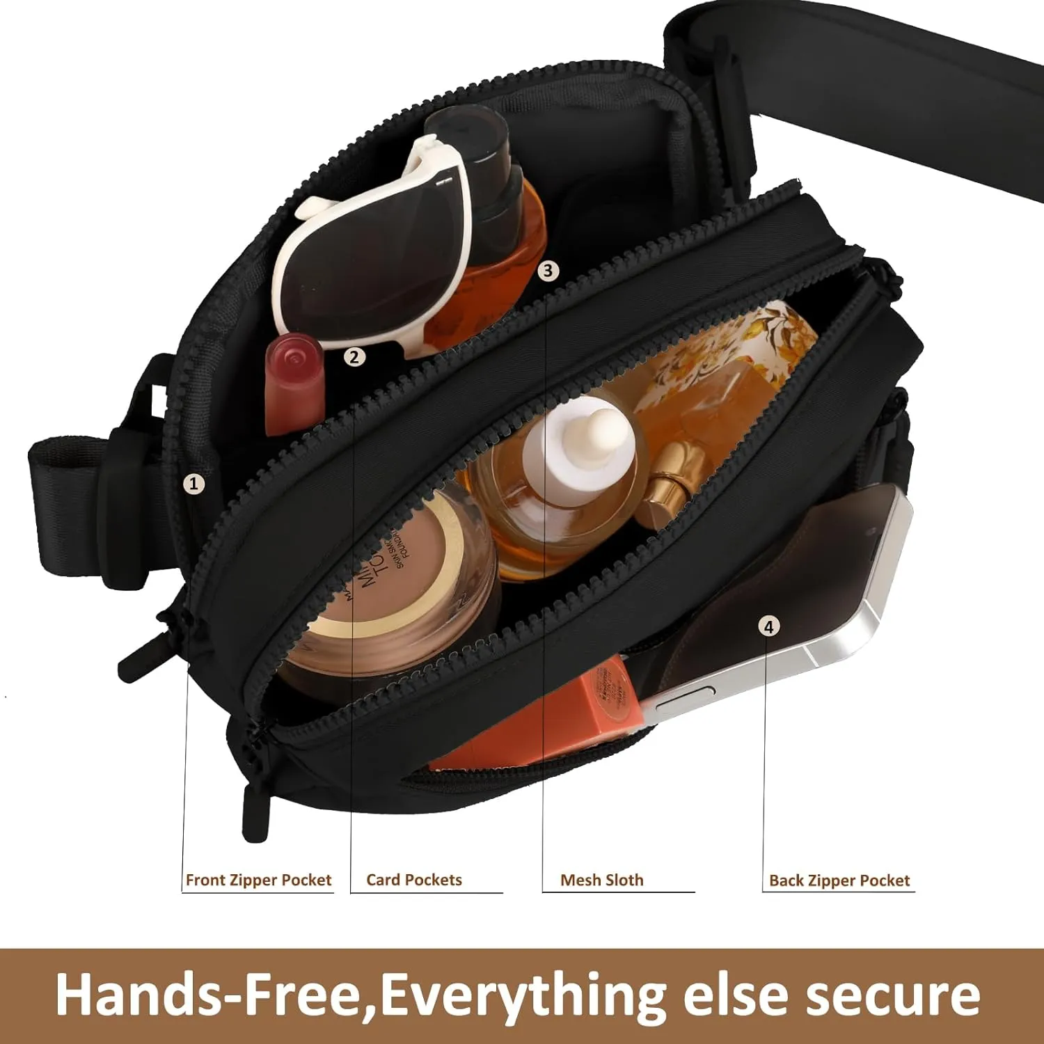 Fanny Belt Bag Waist Pack Crossbody Bags Bum Bag for Running Hiking Travel Workout Adjustable Strap for Women Black