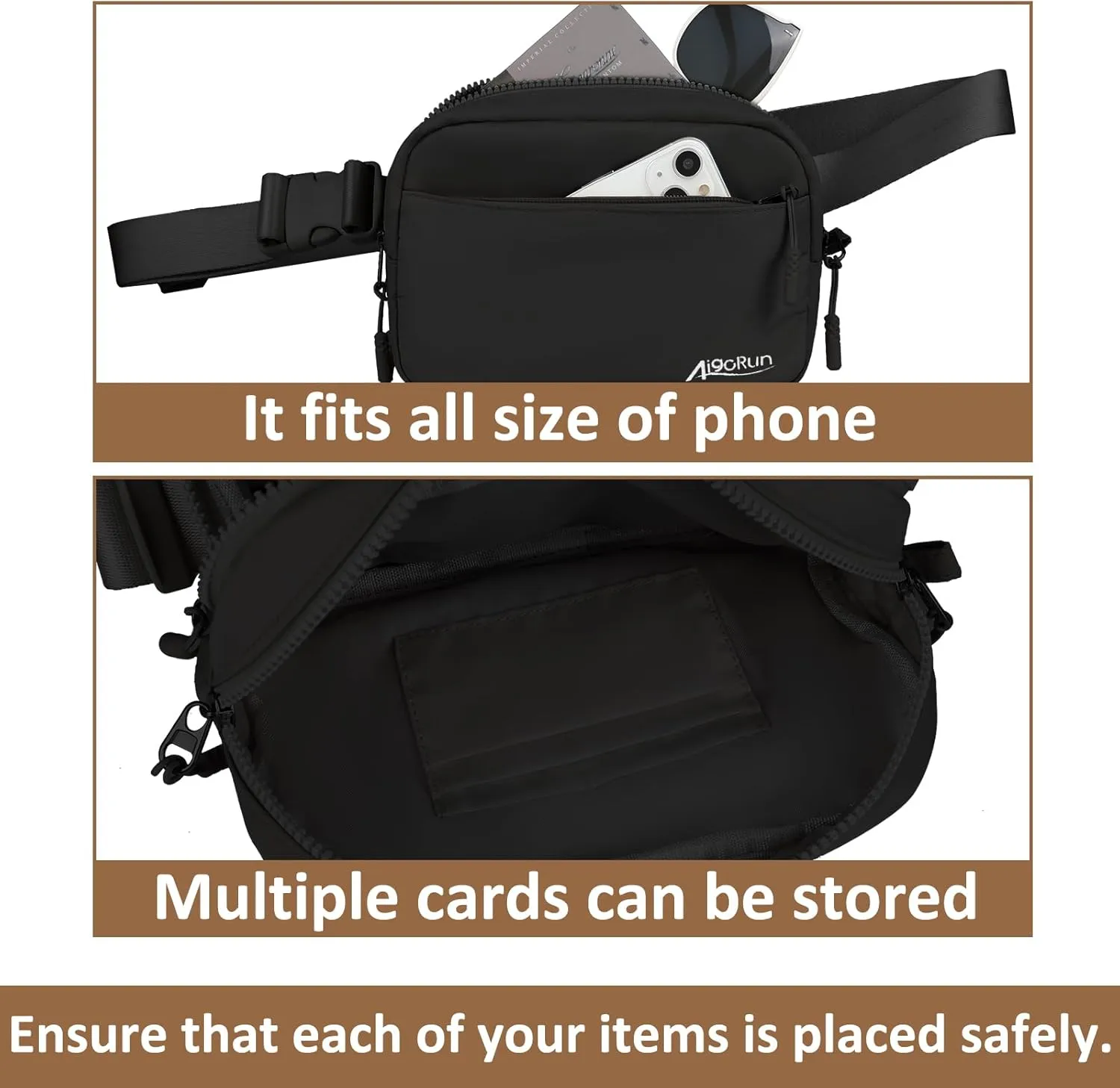 Fanny Belt Bag Waist Pack Crossbody Bags Bum Bag for Running Hiking Travel Workout Adjustable Strap for Women Black