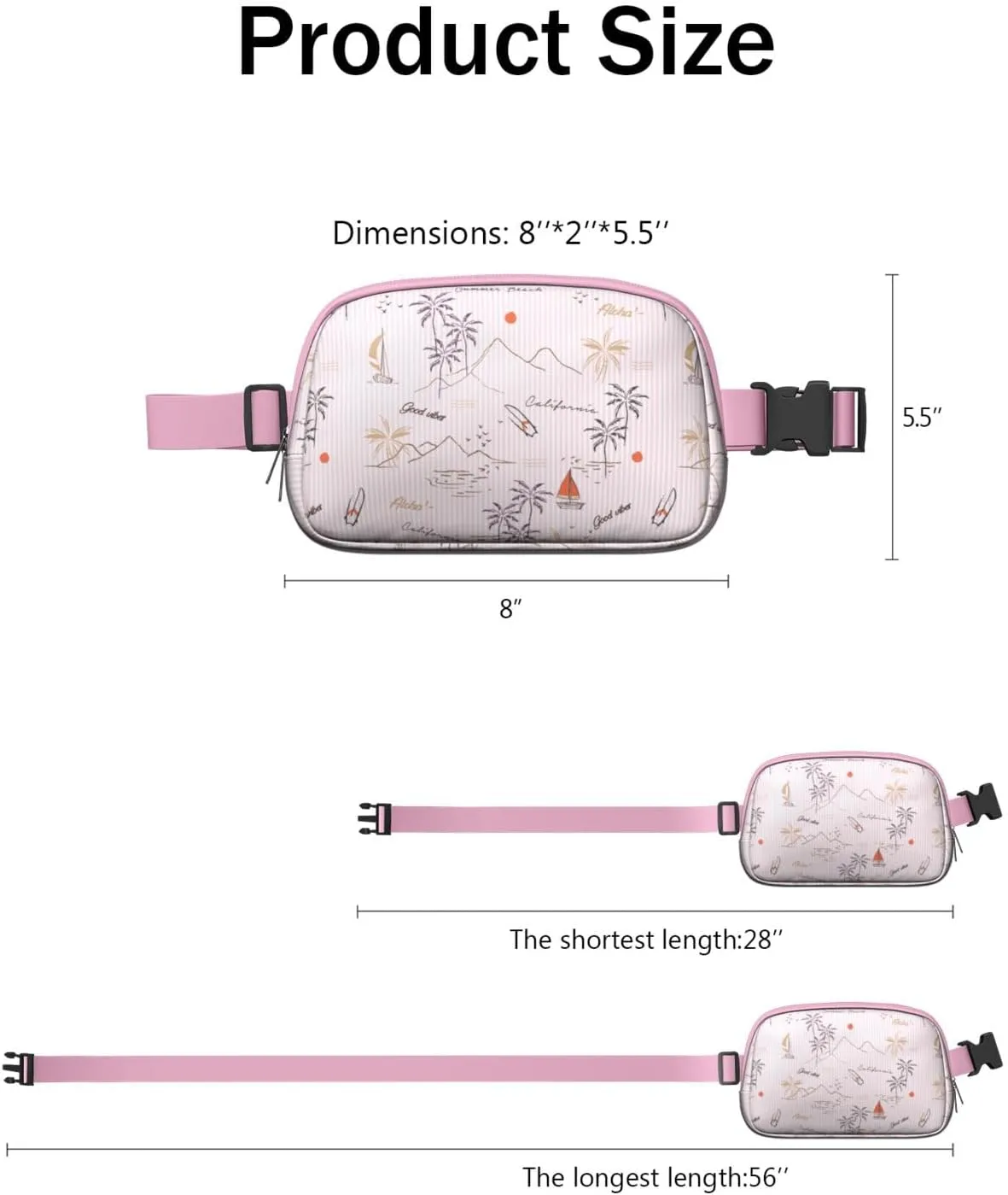 Fanny Pack for Women,Mini Waterproof Hawaiian theme Belt Bag,Fashionable Crossbody,Cute Everywhere Belt Bags Fanny Pack for Hiking,Travel.